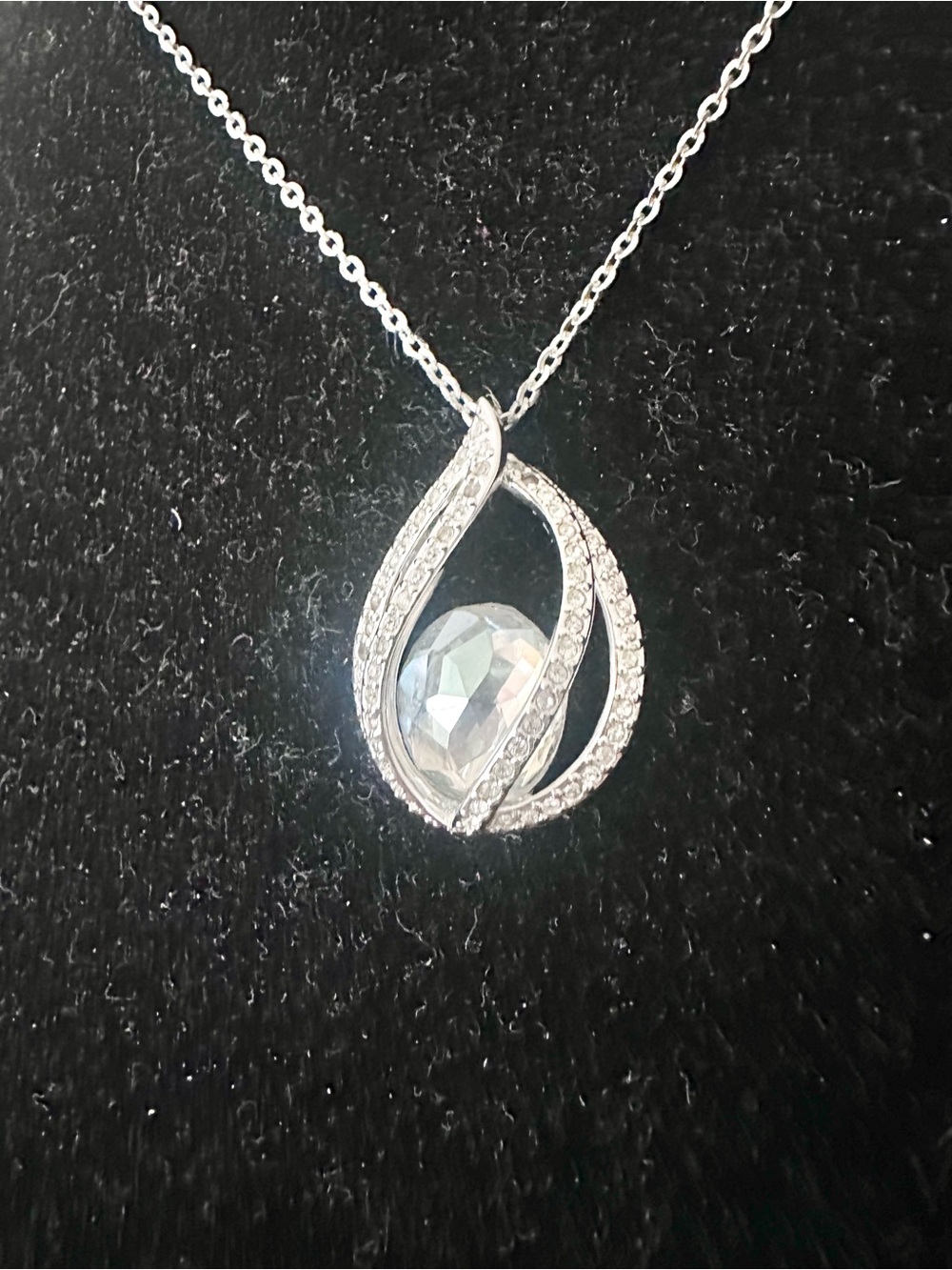 Swarovski Silver Teardrop Crystal Pendant Necklace